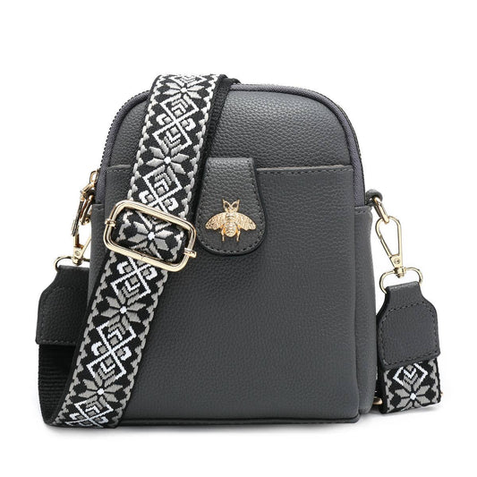 Cross Body Handbag with double zip top sections: Dark Grey