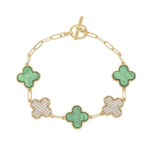 Gold Plated Cross Bracelet in Green Stone