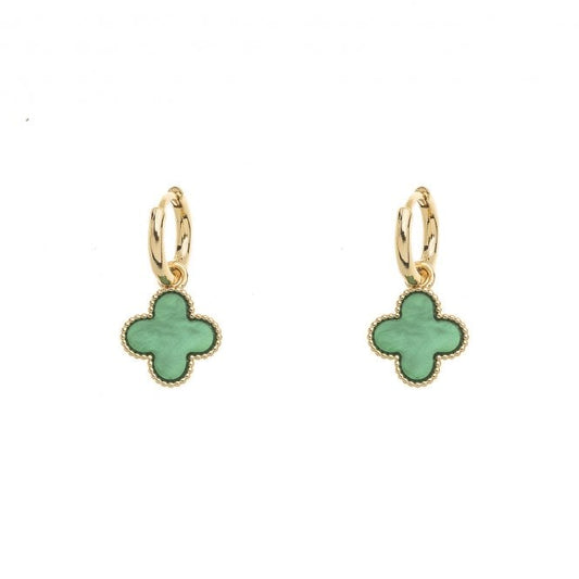 Gold Plated Cross Earrings in Green Stone