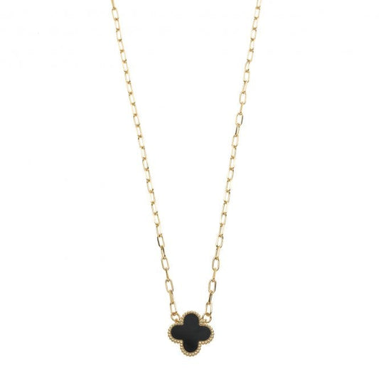 Gold Plated Cross Necklace in Black Stone