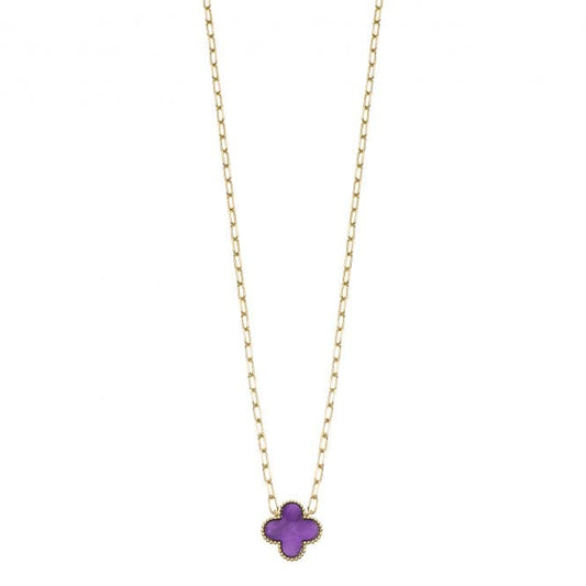 Gold Plated Cross Necklace in Purple Stone