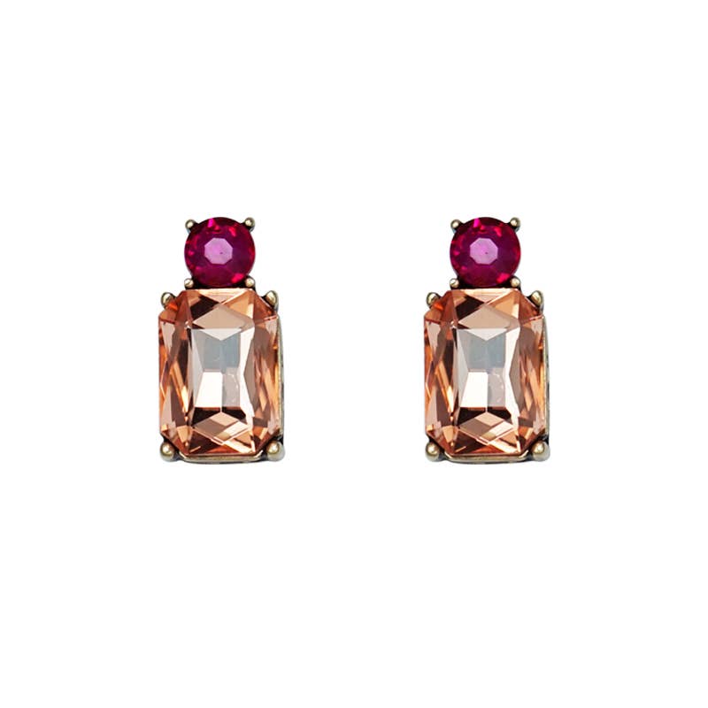 Mini Gem Earring in Amber & Pink