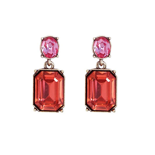 Sale - Oval Twin Gem Post Earring in Orange & Rose Pink