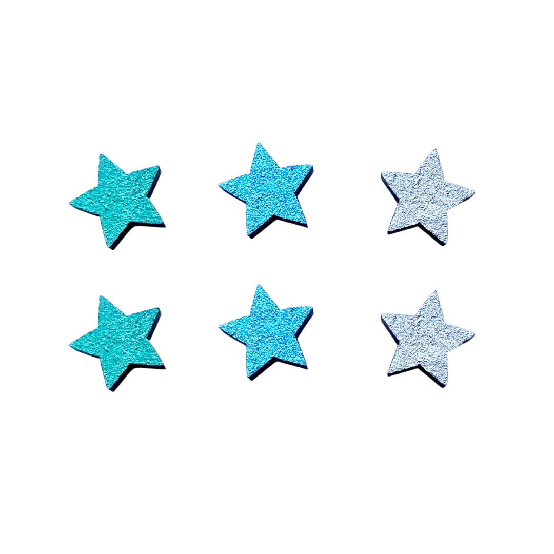 Silver star hand painted wooden statement earrings