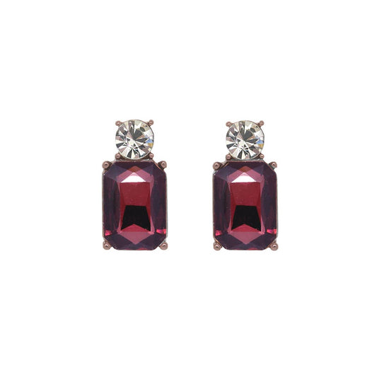 Mini Gem Earring in Bronze, Burgundy & Clear