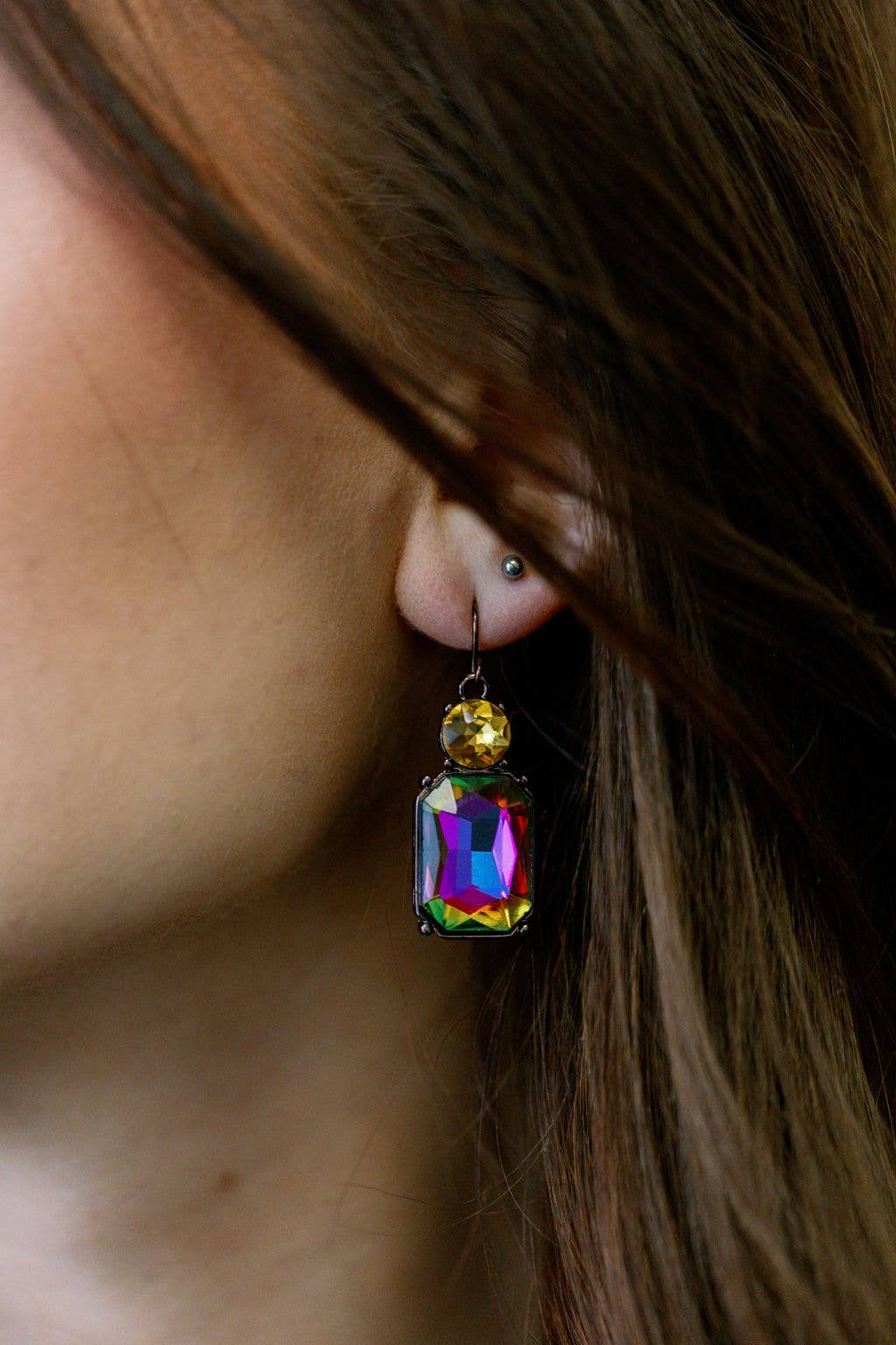 Twin Gem Earring in Multi & Yellow