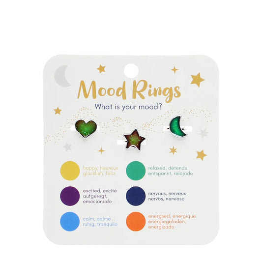 Rex - Children's Mood rings (set of 3) - Heart, star & moon