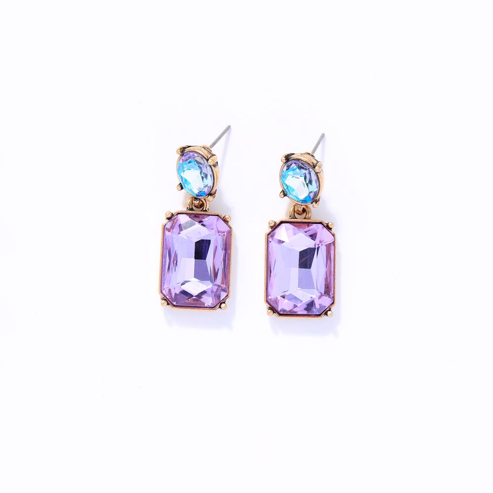 Oval Twin Gem Post Earring in Lilac & Aqua