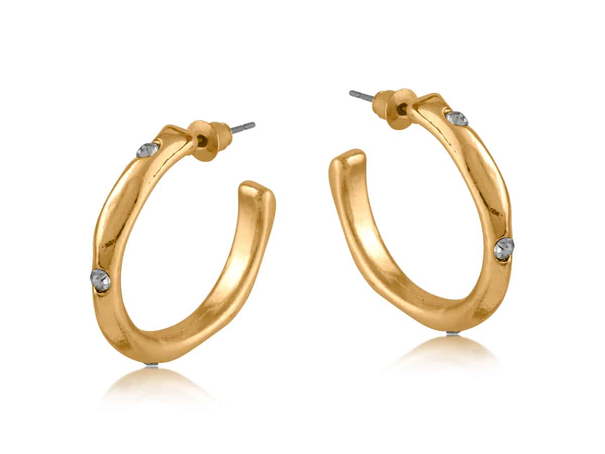 Pamela encrusted organic shape hoop earrings - gold