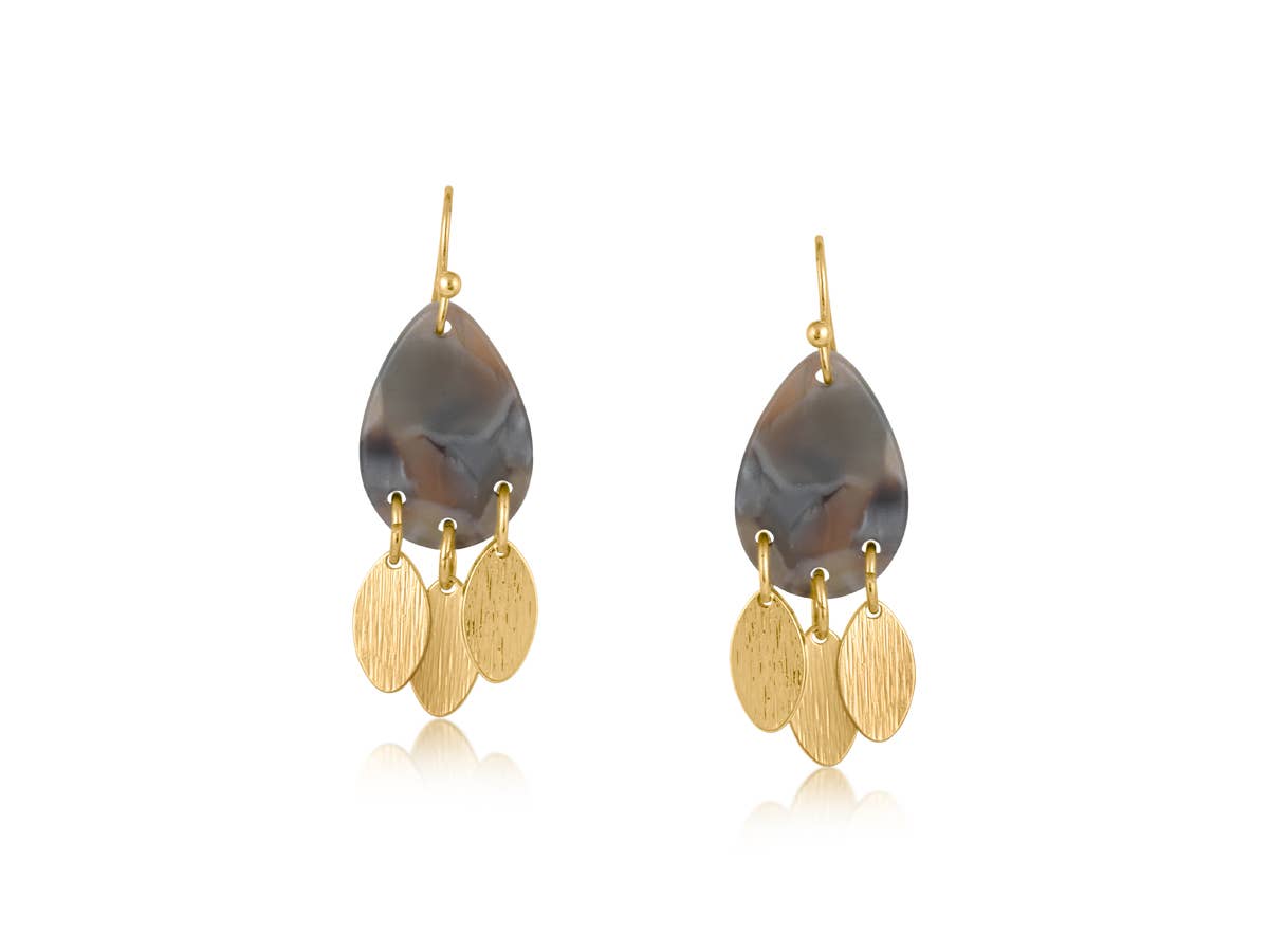 Hortense Metal And Resin Tribal Dangle Earrings: BROWN GREY