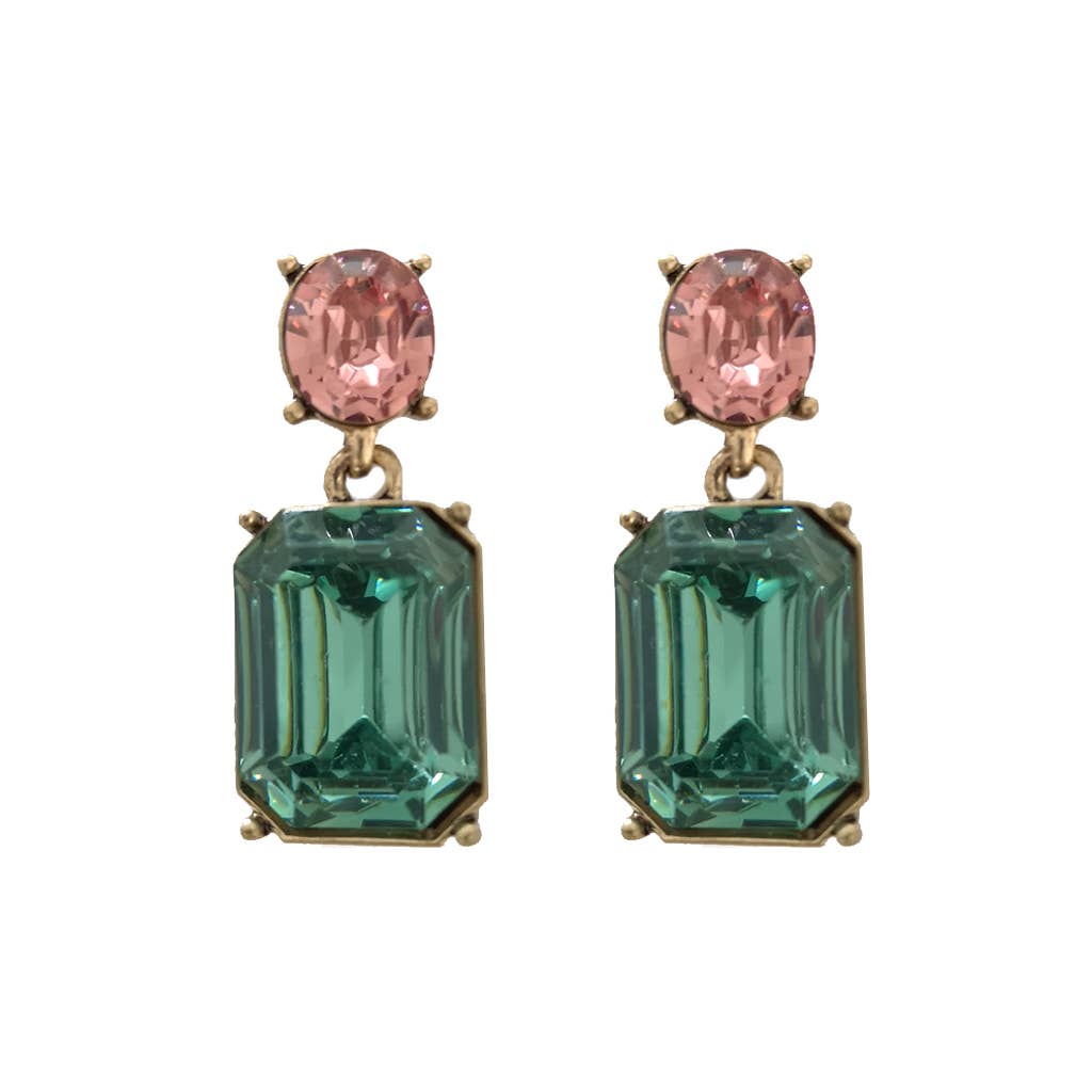 Oval Twin Gem Post Earring in Green & Peach