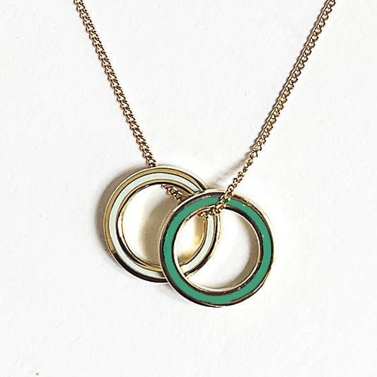 Gold Double Eternity Necklace with Mint Green Enamel