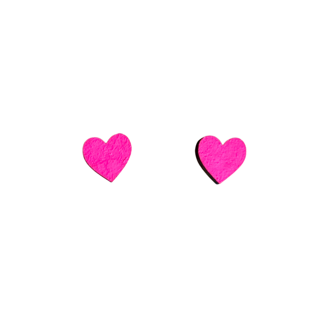 Mini neon pink heart hand painted stud earrings