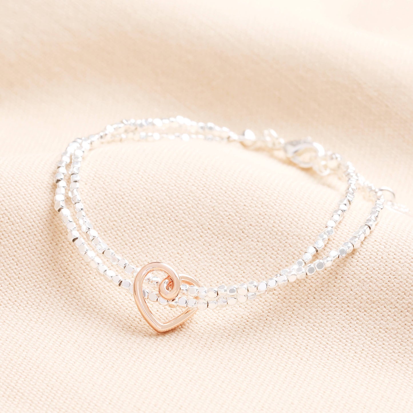 Scribble Heart Charm Layered Beaded Bracelet in Rose Gold