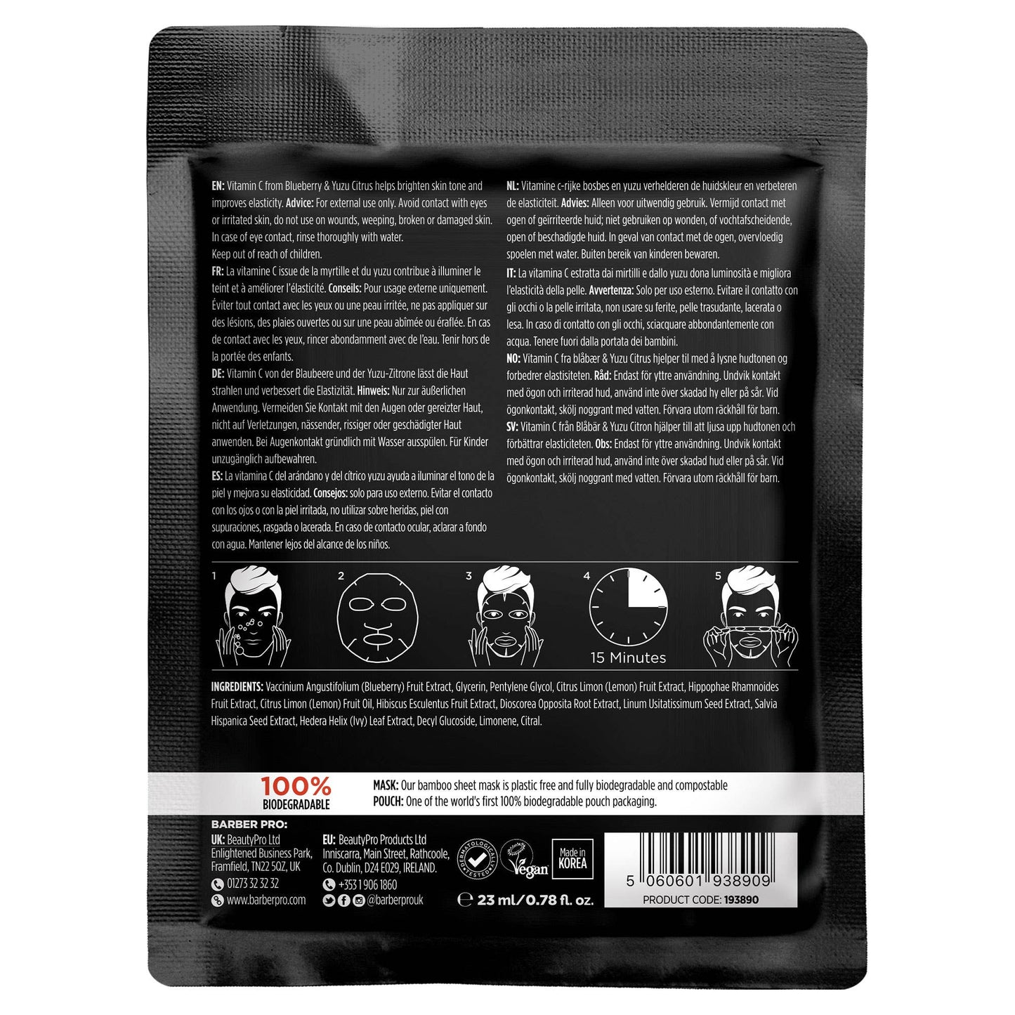 BARBER PRO ANTI-AGEING Face Sheet Mask - 100% Biodegradable