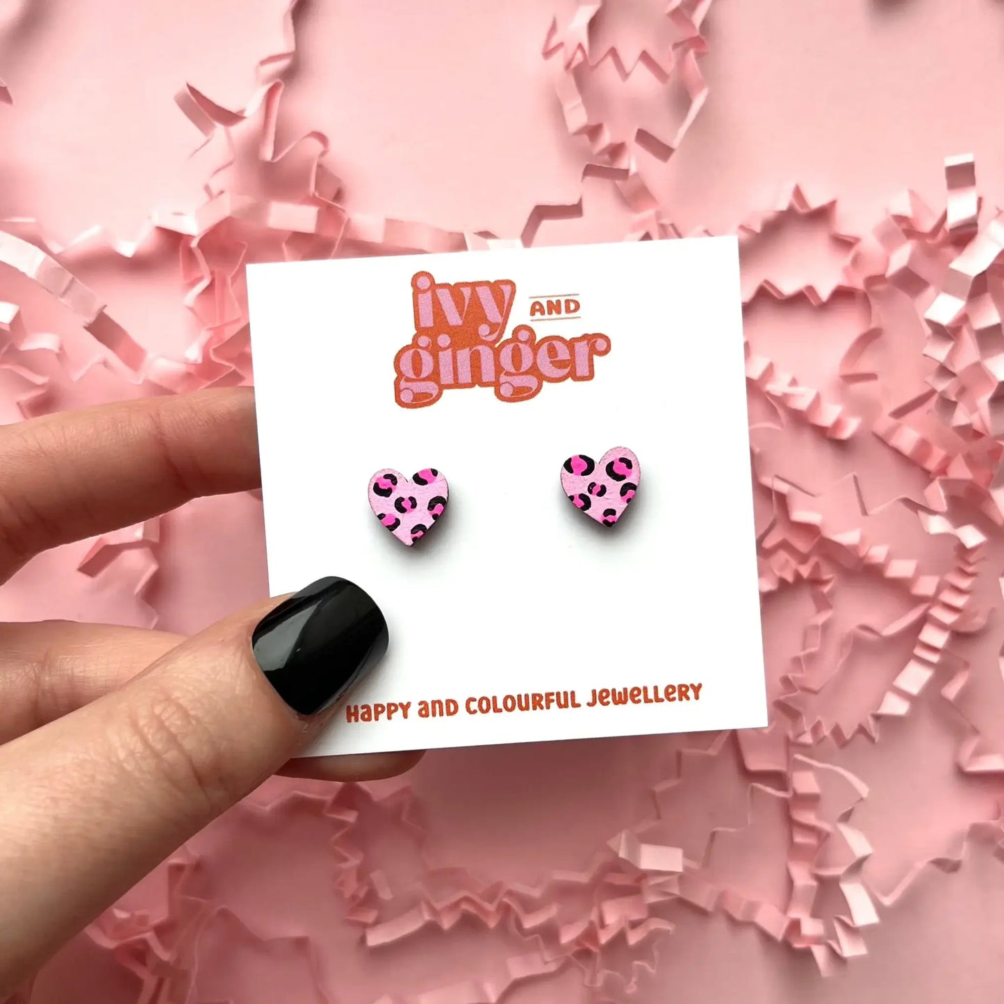 Mini neon pink leopard print statement heart stud earrings