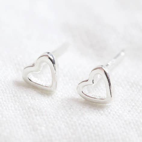 Tiny Heart Outline Studs In 925 Sterling Silver