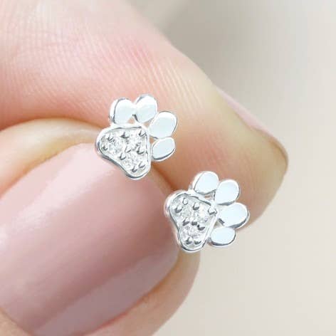 Silver Cz Stone Paw Stud Earrings