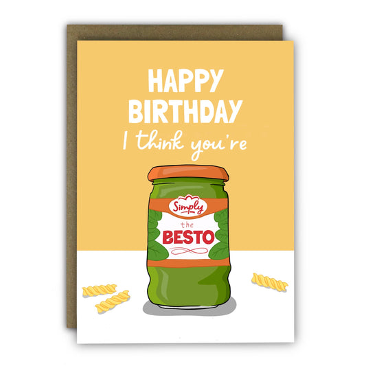 Funny Birthday Card - A6 - Simply The Pesto Pun Pasta Card: Naked