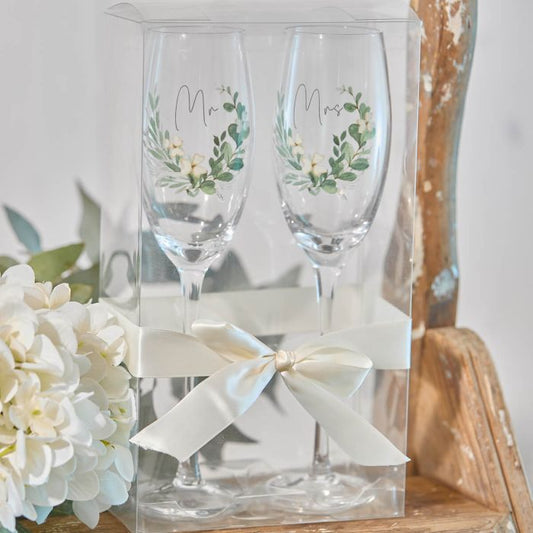 Langs - Glass Wedding Mr & Mrs Champagne Flute Set