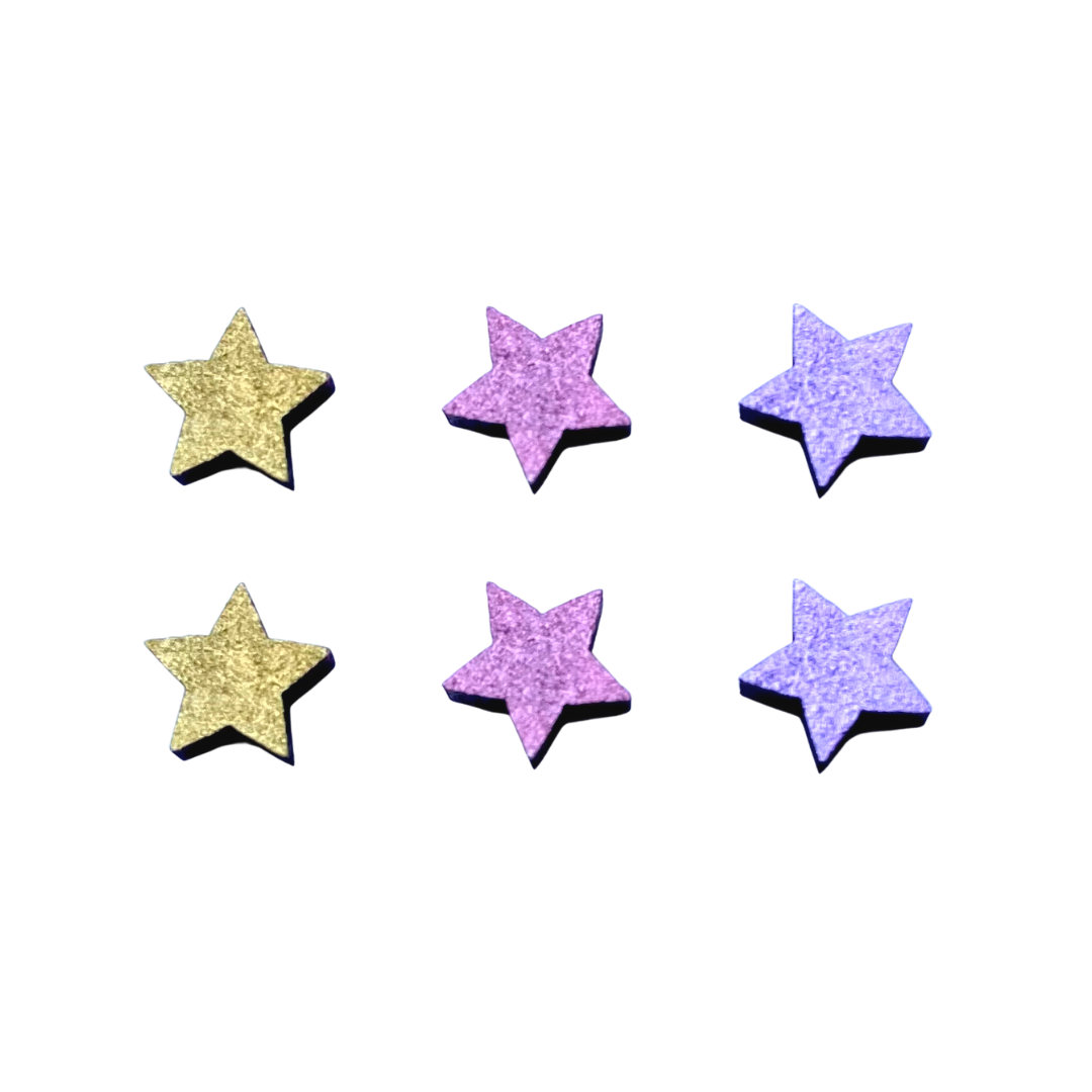 Gold star set mini hand painted wooden earrings