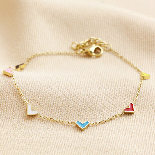 Lisa Angel - Gold Stainless Steel Rainbow Enamel Tiny Heart Charm Bracelet