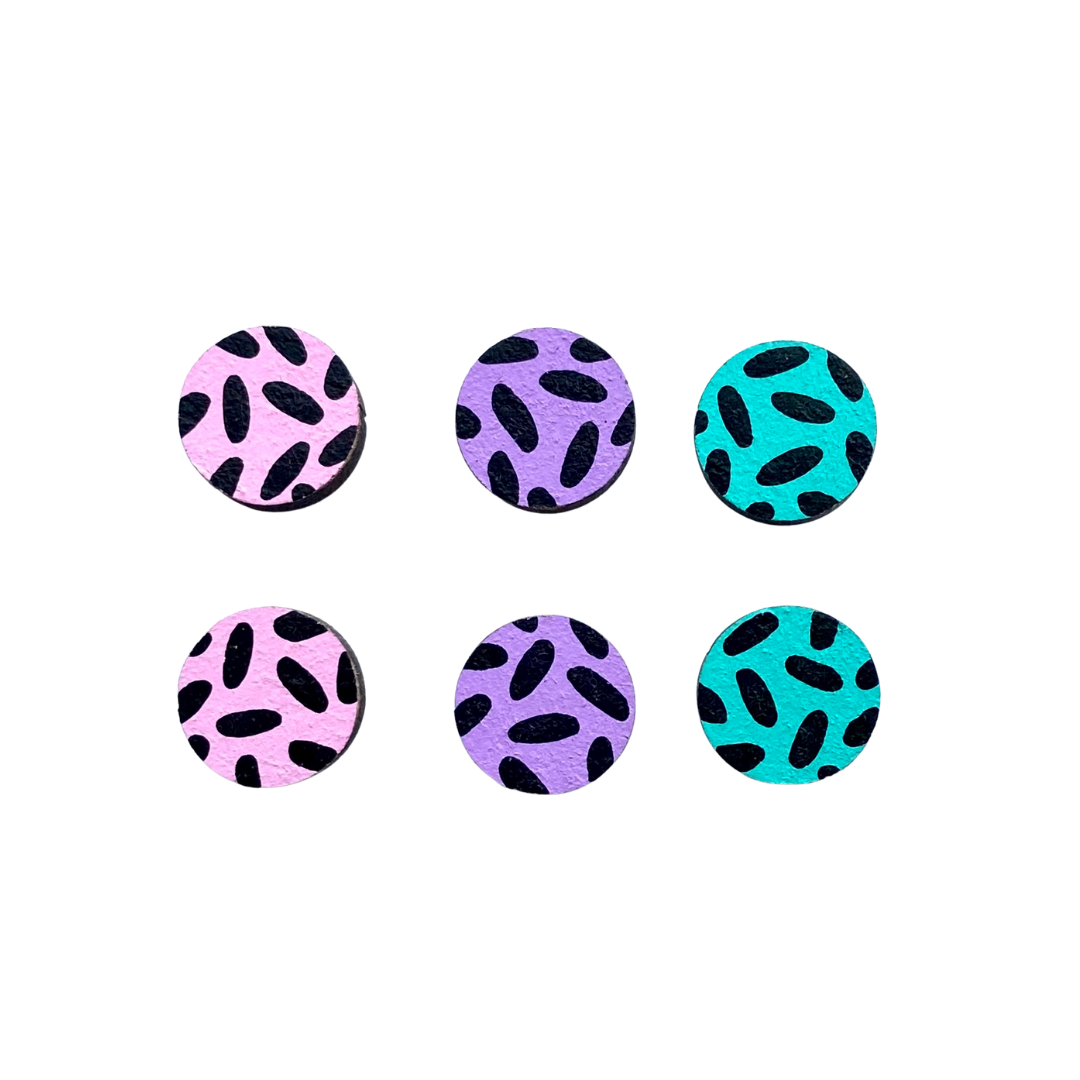 Pastel dash trio mini stud earrings set hand painted wood