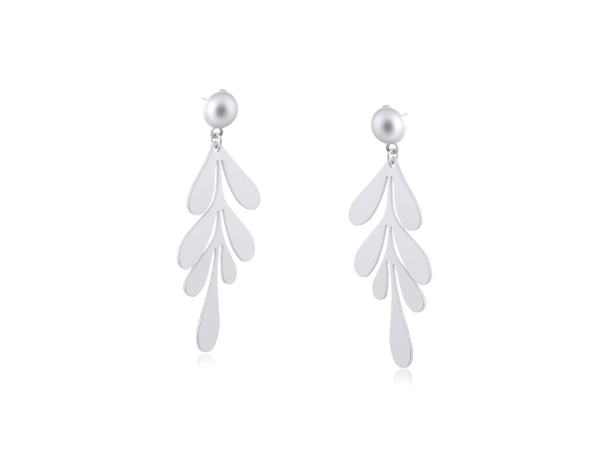 SELENA LEAF STATEMENT DROP EARRINGS: SILVER