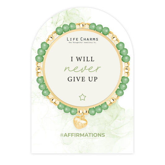 LIFE CHARMS AFFIRMATION BRACELET -  I WILL NEVER GIVE UP