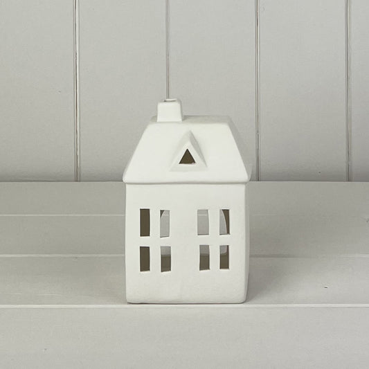 Medium White Ceramic House Tealight Holder