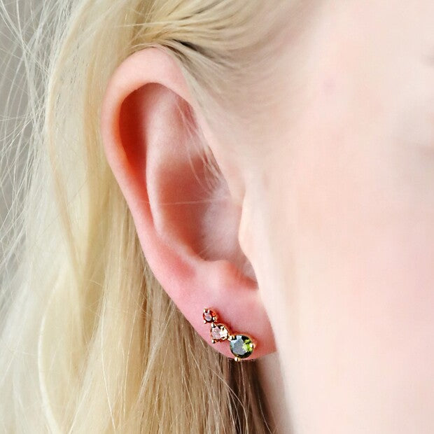 Lisa Angel - Triple Crystal Stud Earrings in Gold