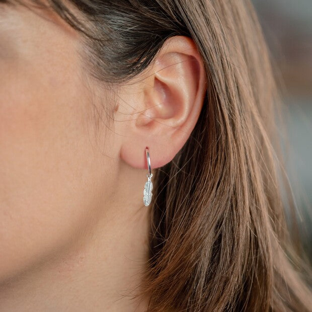 Lisa Angel - Sterling Silver Feather Charm Hoop Earrings