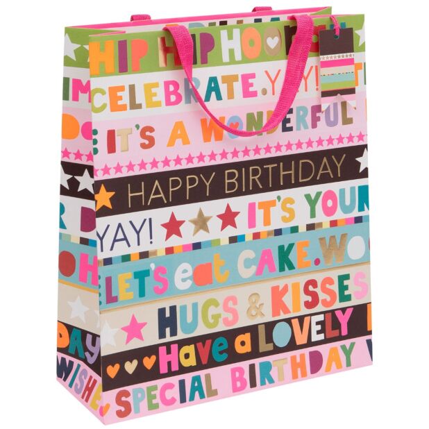 Glick - Birthday Stripes Pink Gift Bag & Tissue