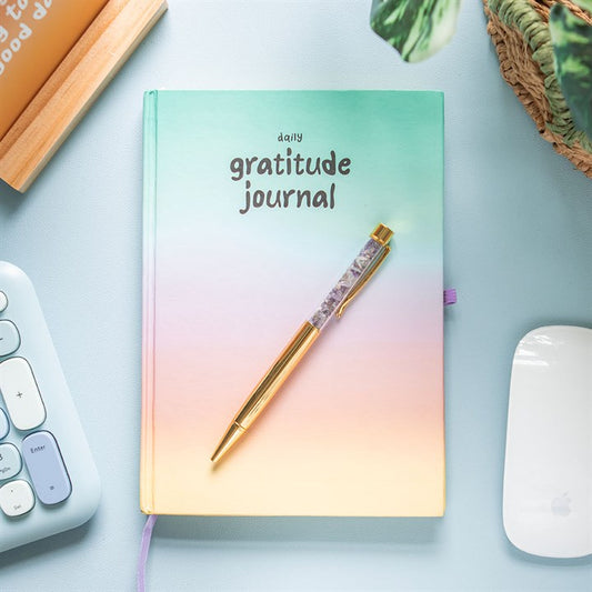 A5 Daily Gratitude Journal and Amethyst Pen