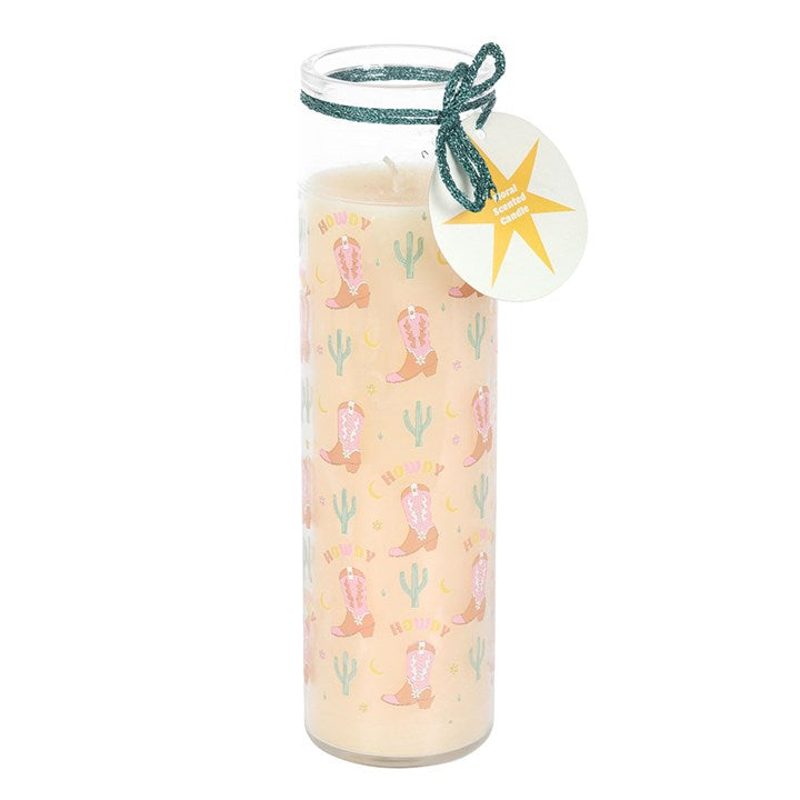 Howdy Cowboy Boot Print Floral Tube Candle