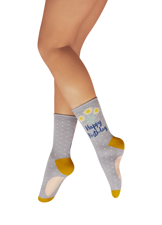 Ladies' Ankle Socks - Happy Birthday Daisies - Lilac