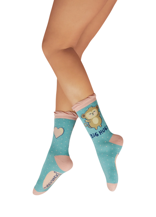 Ladies' Ankle Socks - Huggy Monkey - Aqua