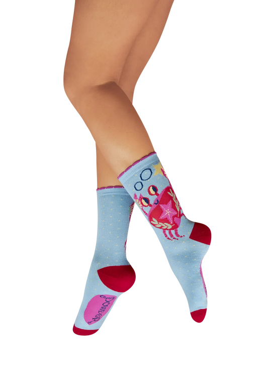 Ladies' Ankle Socks - Seafaring Crab - Cornflower