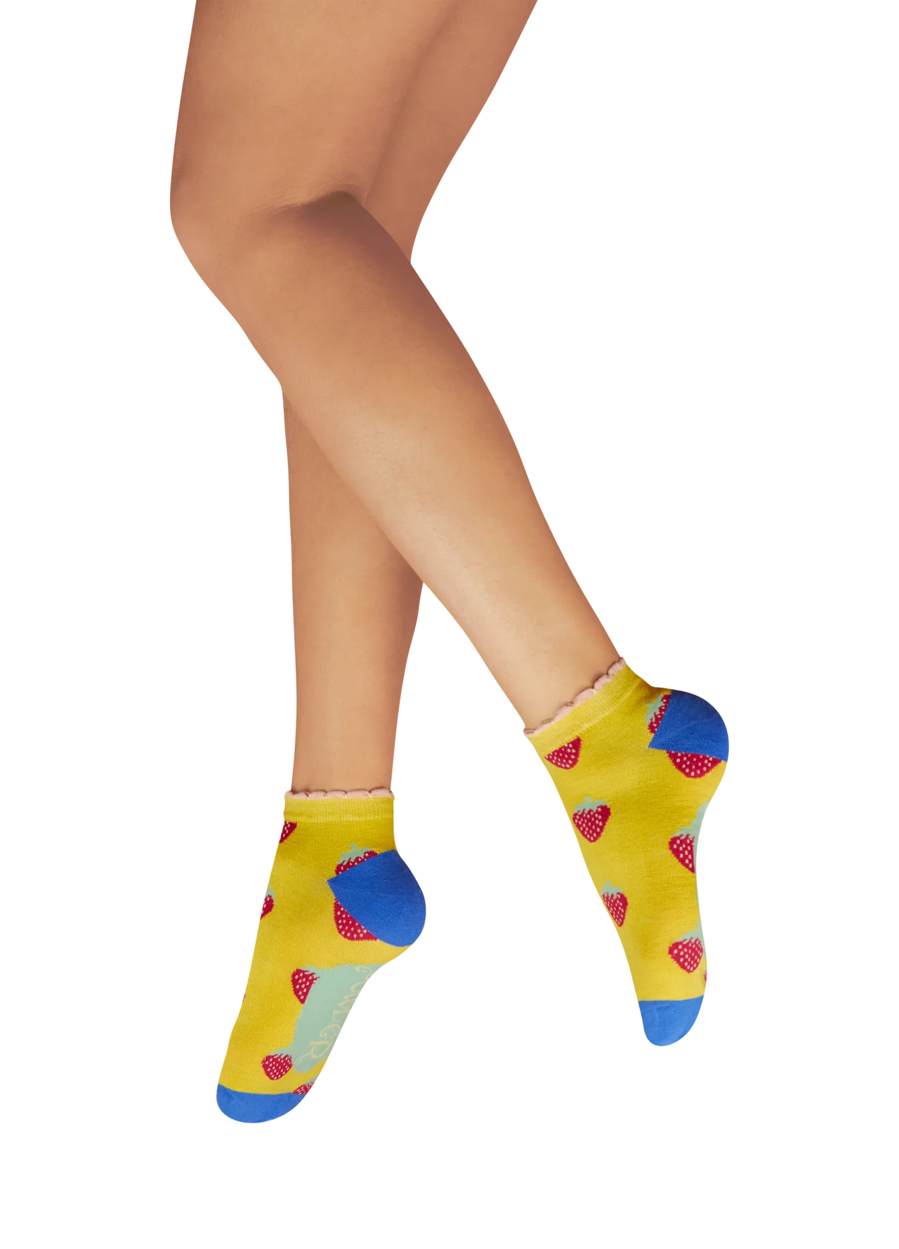 Ladies Trainer Socks - Succulent Strawberries - Mustard