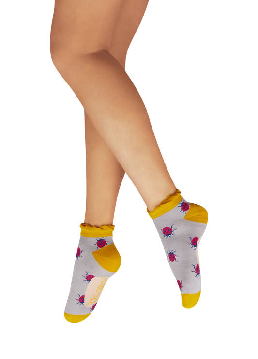 Ladies Trainer Socks - Lovely Ladybirds - Lilac