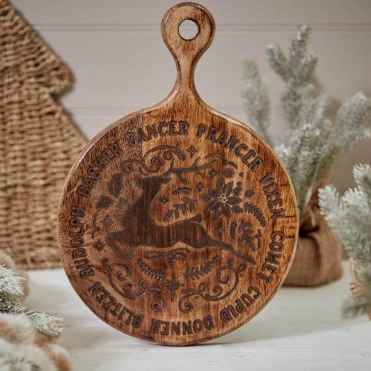 Langs - XMAS MANGO WOOD REINDEER ROUND RUSTIC BOARD