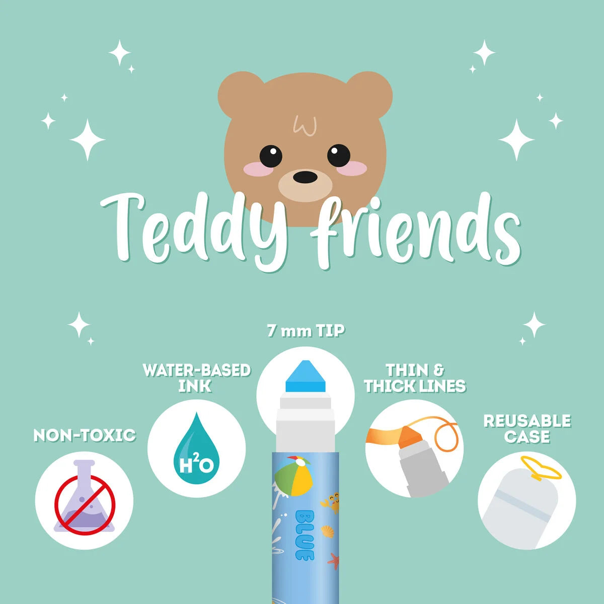 Set of 12 Markers - Teddy Friends