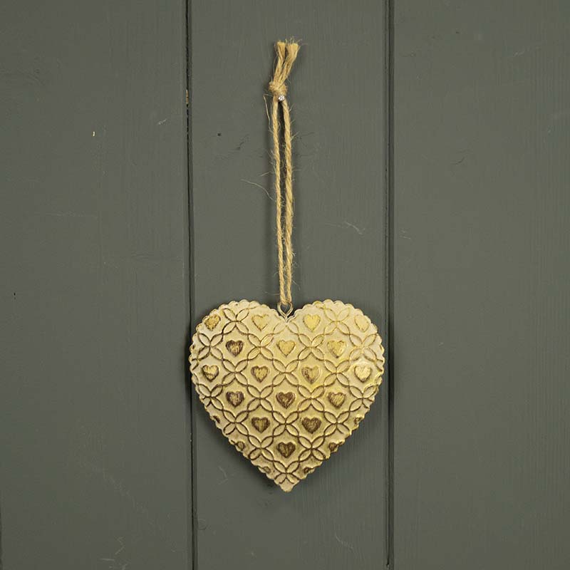 Hanging Antique Gold Metal Heart Decoration