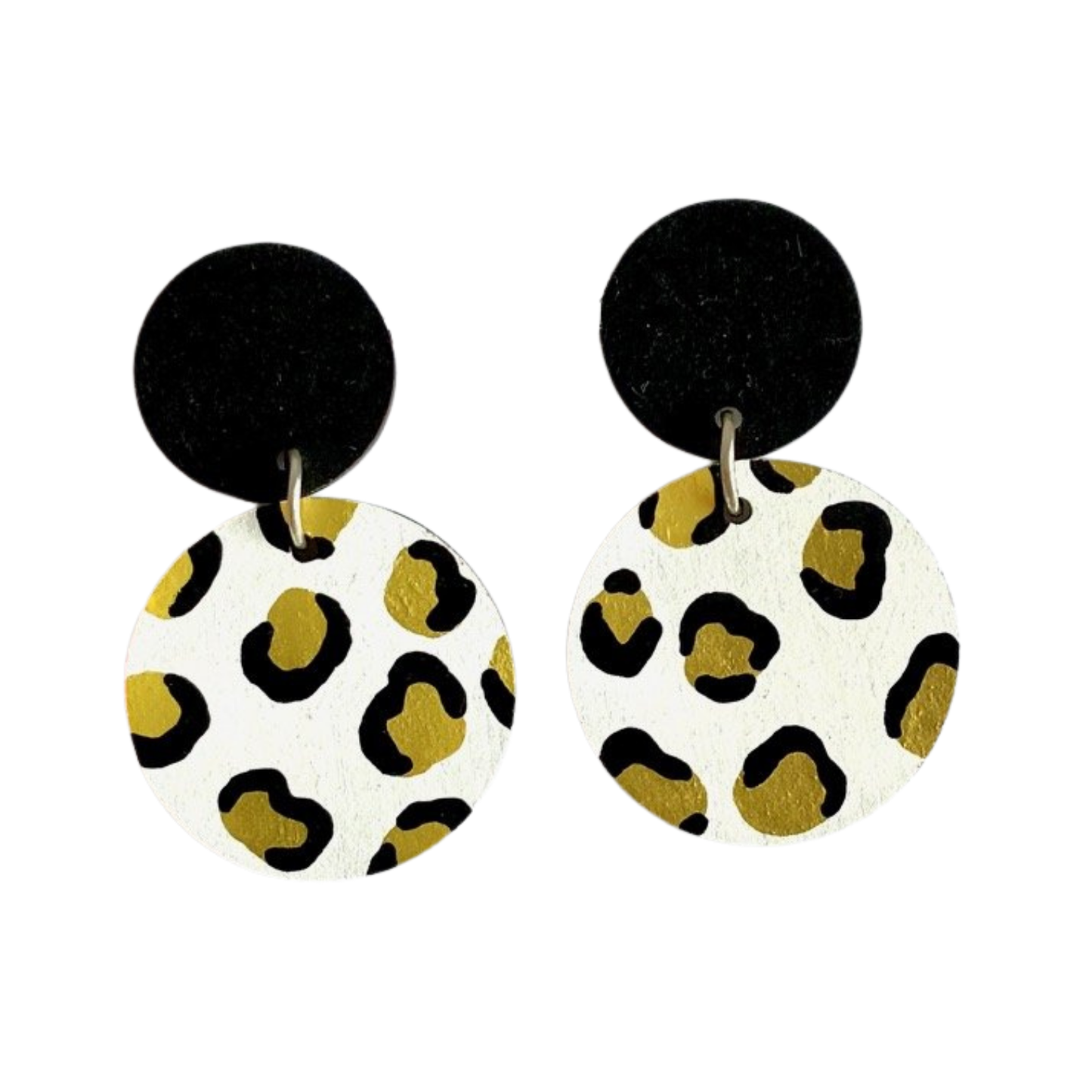 Gold leopard print drop dangle earrings hand painted