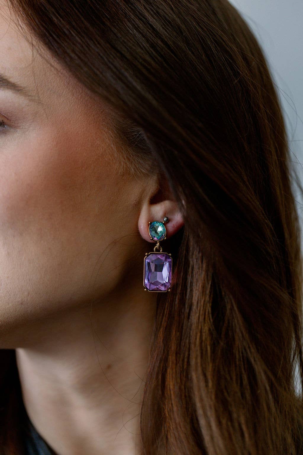 Oval Twin Gem Post Earring in Lilac & Aqua