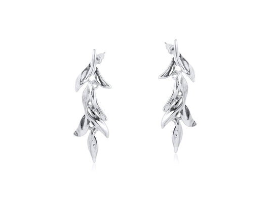 FLORA LEAF DANGLE EARRINGS: SILVER