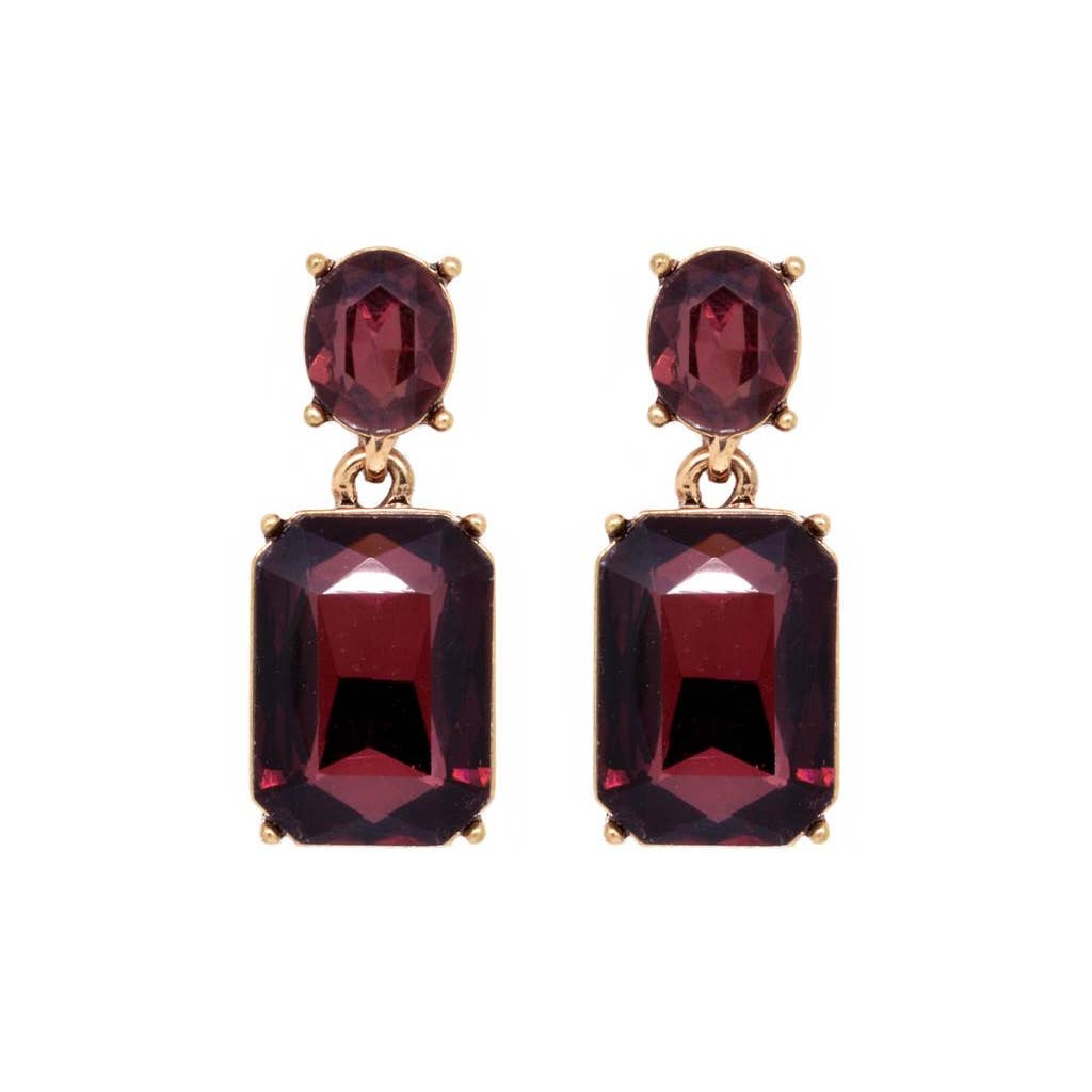 Oval Twin Gem Post Earring in Burgundy