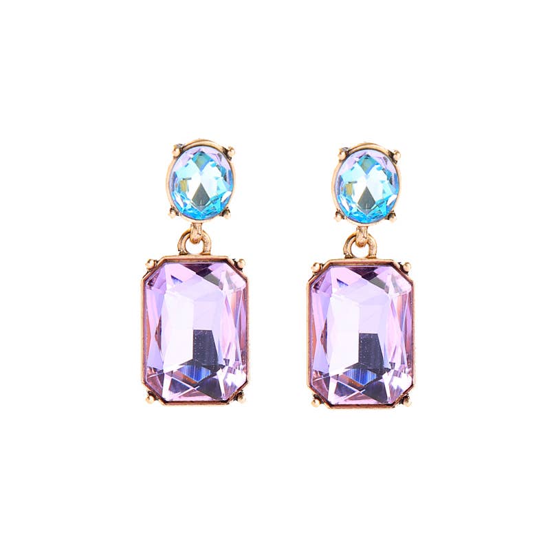 Oval Twin Gem Post Earring in Lilac & Aqua