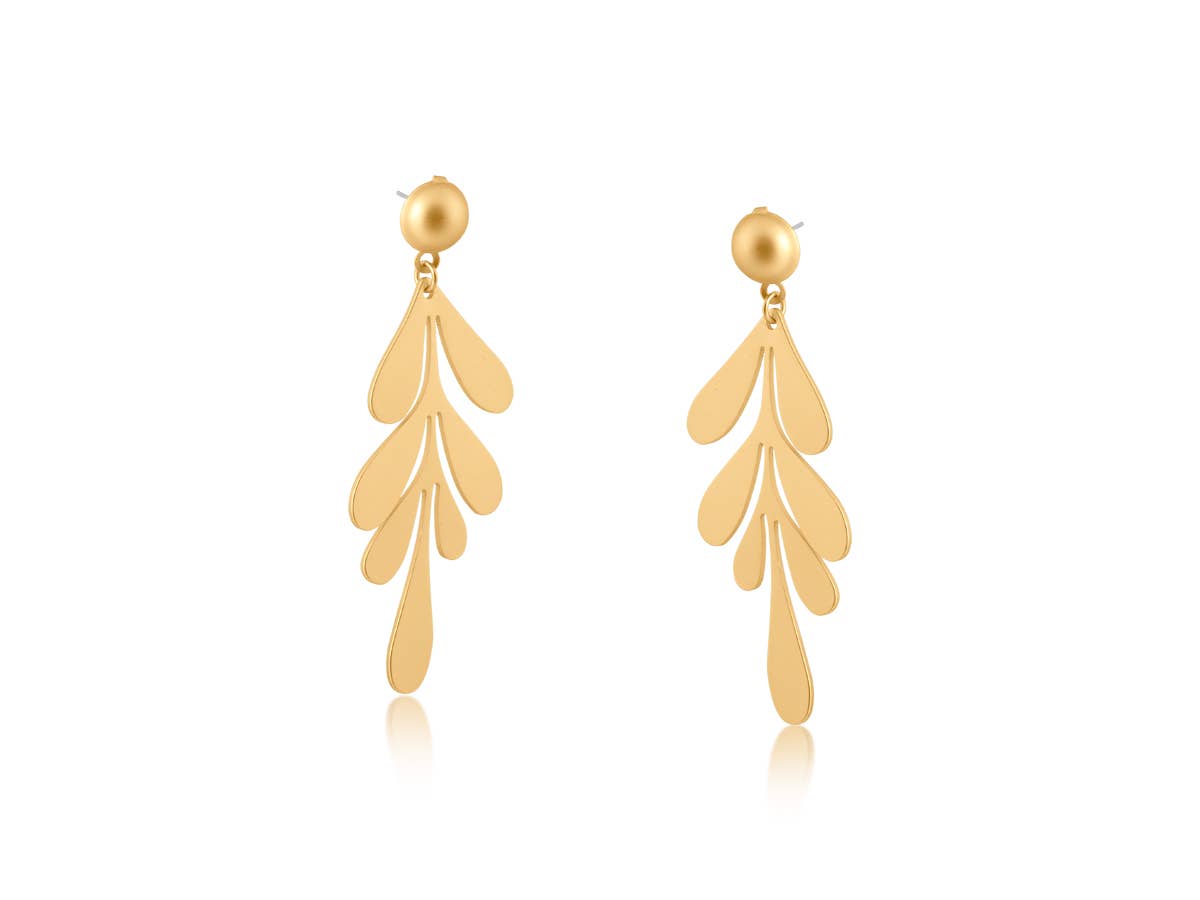 SELENA LEAF STATEMENT DROP EARRINGS: GOLD