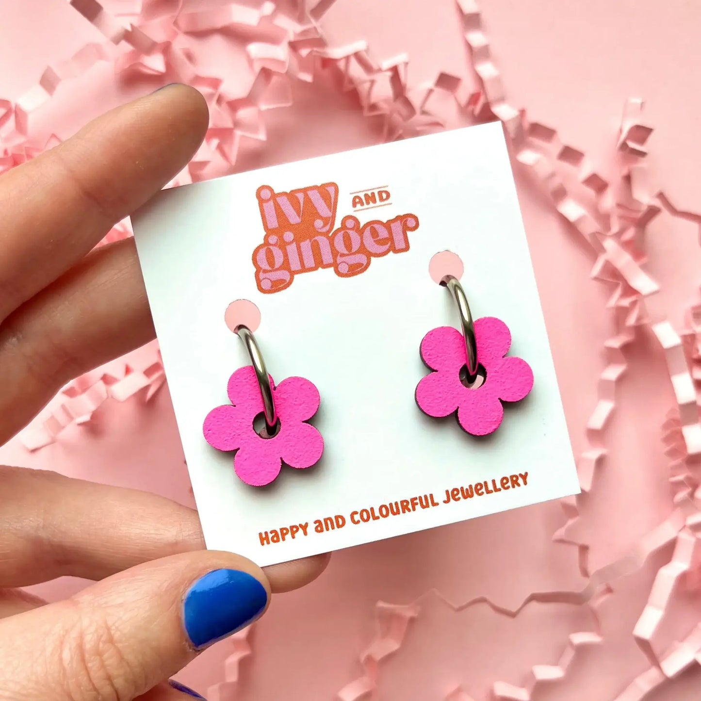 Neon hand painted wooden flower statement hoop earrings